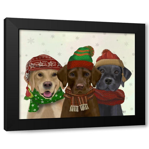 Christmas 3 Winter Labs Black Modern Wood Framed Art Print with Double Matting by Fab Funky