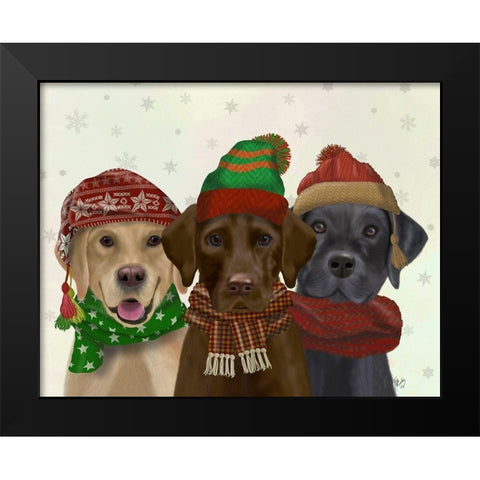 Christmas 3 Winter Labs Black Modern Wood Framed Art Print by Fab Funky