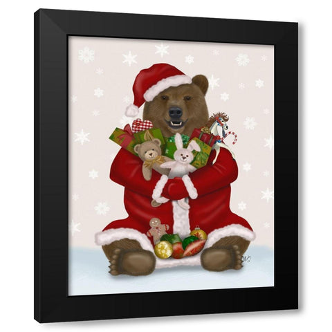 Christmas Christmas Present Bear Hug Black Modern Wood Framed Art Print with Double Matting by Fab Funky