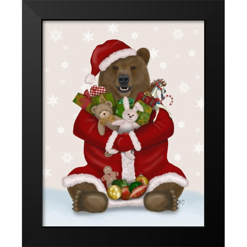 Christmas Christmas Present Bear Hug Black Modern Wood Framed Art Print by Fab Funky