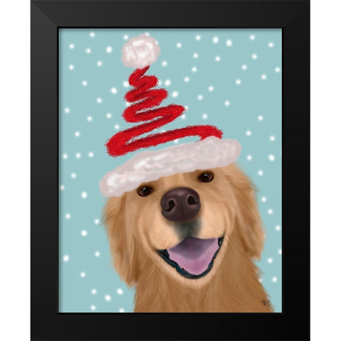 Christmas Golden Retriever and Spring Santa Hat Black Modern Wood Framed Art Print by Fab Funky