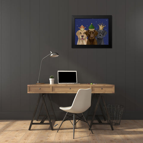 Christmas Labradors, Three Kings Black Modern Wood Framed Art Print by Fab Funky
