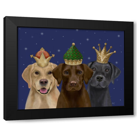 Christmas Labradors, Three Kings Black Modern Wood Framed Art Print with Double Matting by Fab Funky