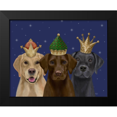 Christmas Labradors, Three Kings Black Modern Wood Framed Art Print by Fab Funky