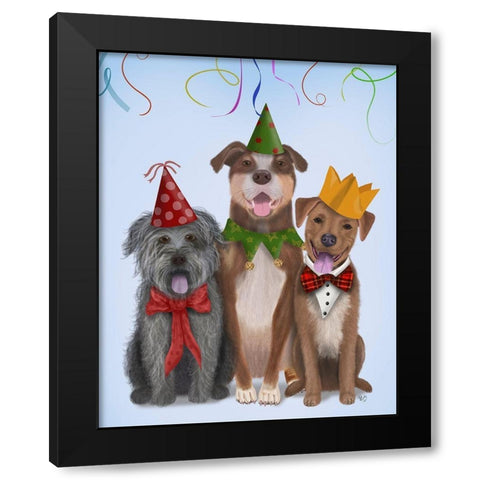 Christmas Party Mutts Black Modern Wood Framed Art Print with Double Matting by Fab Funky