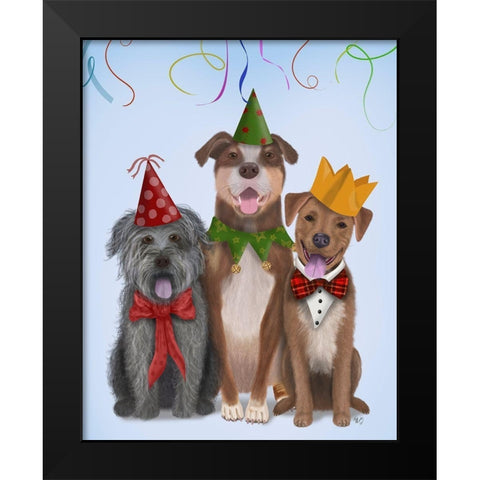 Christmas Party Mutts Black Modern Wood Framed Art Print by Fab Funky