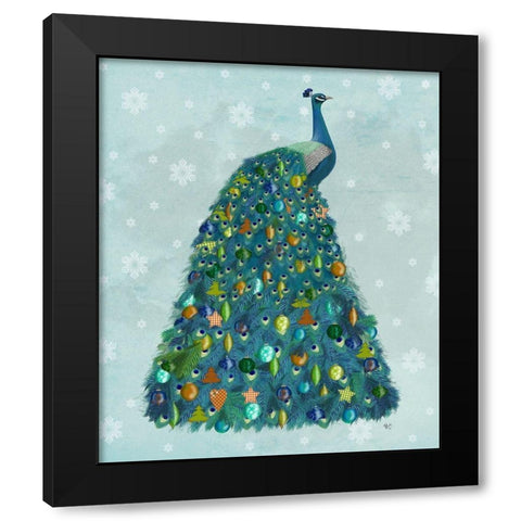 Christmas Peacock Christmas Tree Black Modern Wood Framed Art Print with Double Matting by Fab Funky