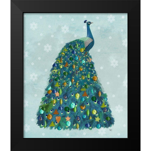 Christmas Peacock Christmas Tree Black Modern Wood Framed Art Print by Fab Funky