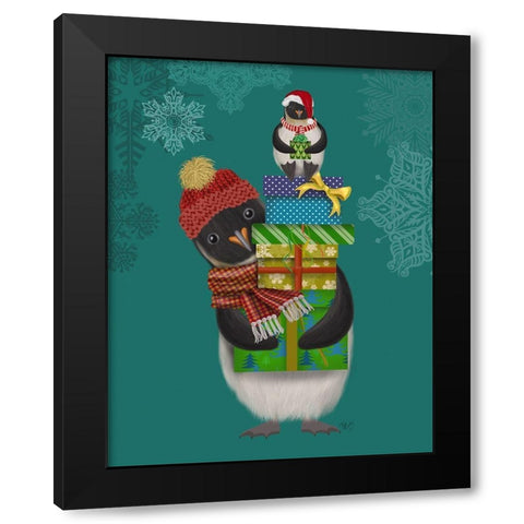 Christmas Penguin Gifts Black Modern Wood Framed Art Print with Double Matting by Fab Funky