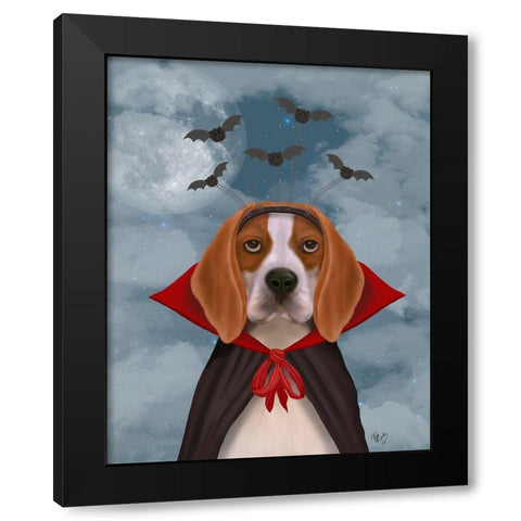 Halloween Beagle and Bats Black Modern Wood Framed Art Print by Fab Funky