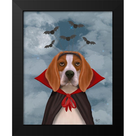 Halloween Beagle and Bats Black Modern Wood Framed Art Print by Fab Funky