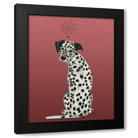 Halloween Dalmatian and Spiders Black Modern Wood Framed Art Print by Fab Funky