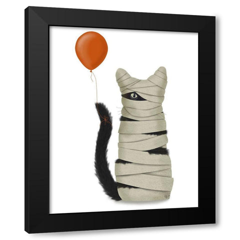 Halloween Mummy Cat Black Modern Wood Framed Art Print with Double Matting by Fab Funky