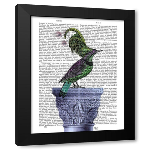 Bird on Blue Plinth Black Modern Wood Framed Art Print with Double Matting by Fab Funky