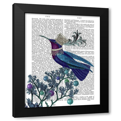 Blue Bird With Flourish Black Modern Wood Framed Art Print with Double Matting by Fab Funky