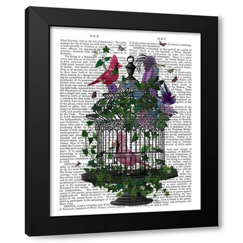 Flower Birdcage 1 Black Modern Wood Framed Art Print with Double Matting by Fab Funky