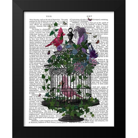 Flower Birdcage 1 Black Modern Wood Framed Art Print by Fab Funky