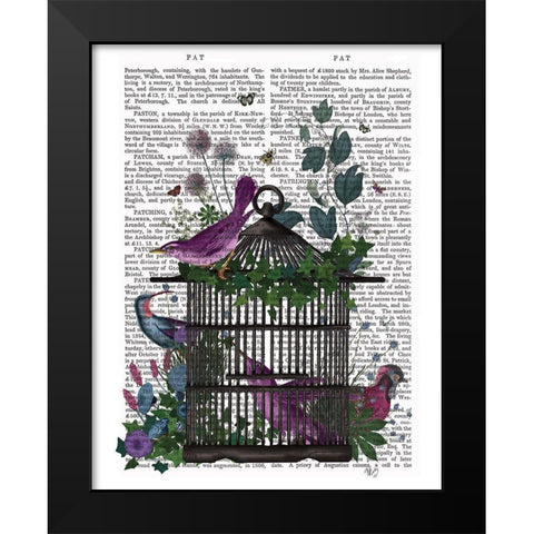 Flower Birdcage 2 Black Modern Wood Framed Art Print by Fab Funky