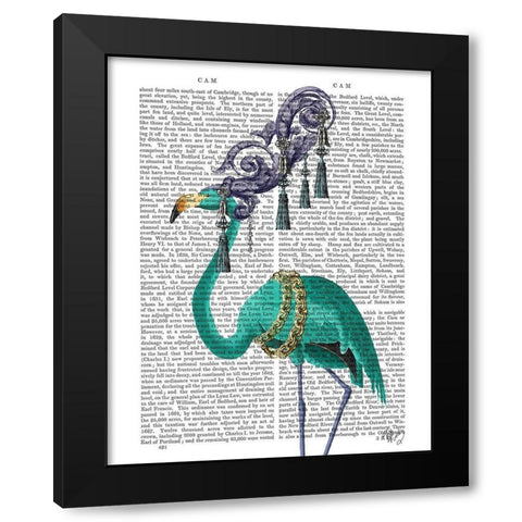 Green Flamingo Portrait Black Modern Wood Framed Art Print by Fab Funky