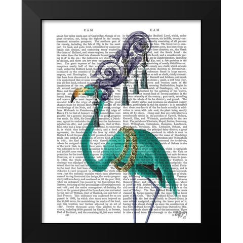 Green Flamingo Portrait Black Modern Wood Framed Art Print by Fab Funky