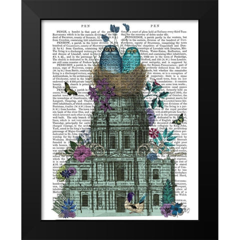 Owl Basilica Black Modern Wood Framed Art Print by Fab Funky
