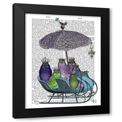 Owl Sled Black Modern Wood Framed Art Print with Double Matting by Fab Funky
