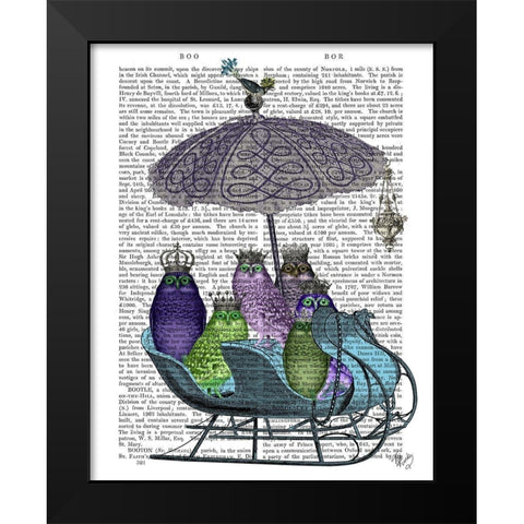 Owl Sled Black Modern Wood Framed Art Print by Fab Funky