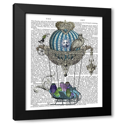 Owls in Sled Balloon Black Modern Wood Framed Art Print with Double Matting by Fab Funky