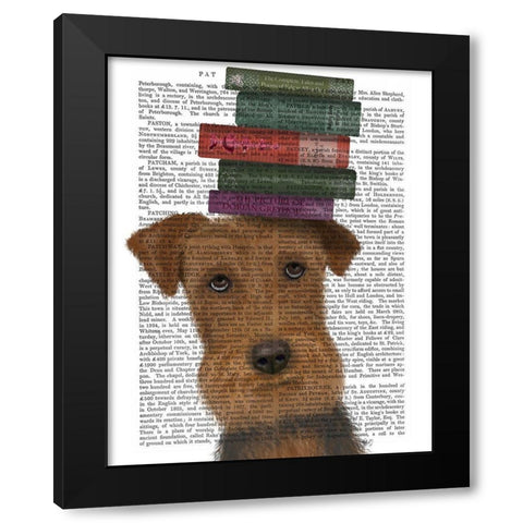 Airedale and Books Black Modern Wood Framed Art Print with Double Matting by Fab Funky