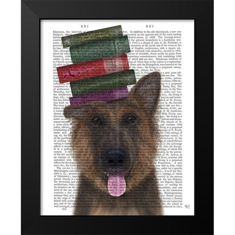 German Shepherd and Books Black Modern Wood Framed Art Print by Fab Funky