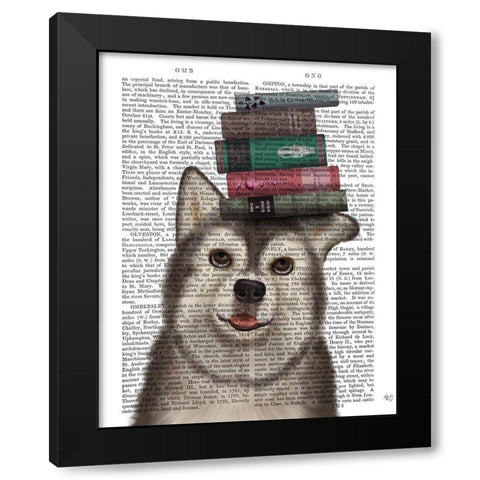 Husky and Books Black Modern Wood Framed Art Print by Fab Funky