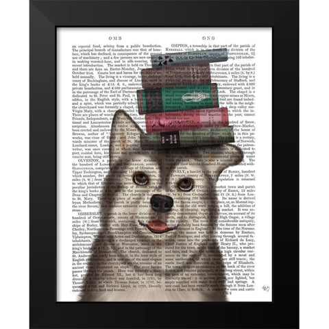 Husky and Books Black Modern Wood Framed Art Print by Fab Funky