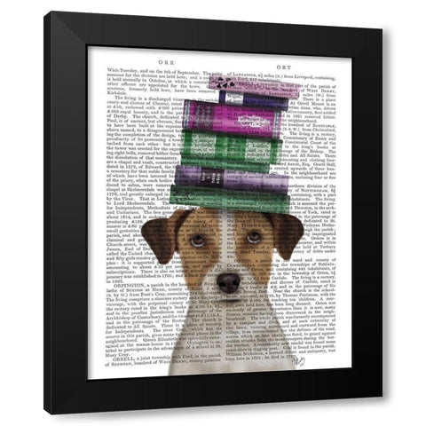Jack Russell and Books Black Modern Wood Framed Art Print by Fab Funky
