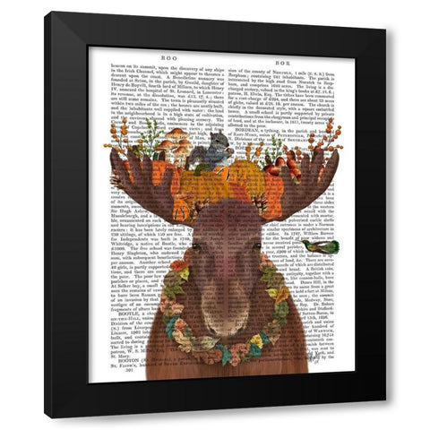 Moose and Pumpkins Black Modern Wood Framed Art Print with Double Matting by Fab Funky
