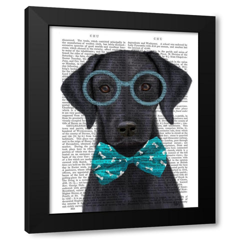 Black Labrador with Glasses and Bow Tie Black Modern Wood Framed Art Print with Double Matting by Fab Funky