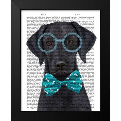 Black Labrador with Glasses and Bow Tie Black Modern Wood Framed Art Print by Fab Funky