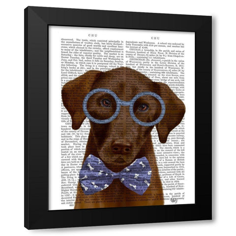 Chocolate Labrador with Glasses and Bow Tie Black Modern Wood Framed Art Print with Double Matting by Fab Funky