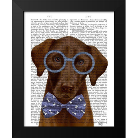 Chocolate Labrador with Glasses and Bow Tie Black Modern Wood Framed Art Print by Fab Funky