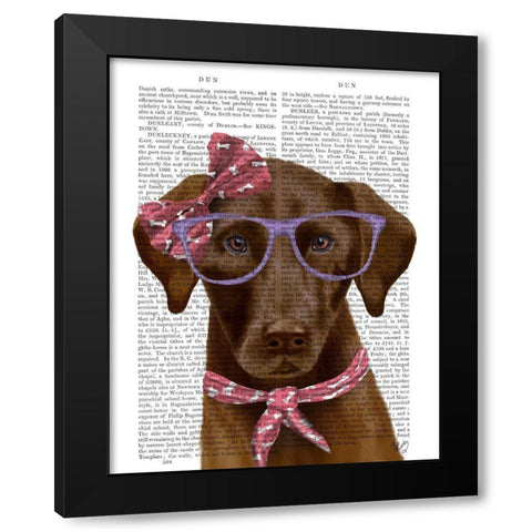 Chocolate Labrador with Glasses and Scarf Black Modern Wood Framed Art Print by Fab Funky