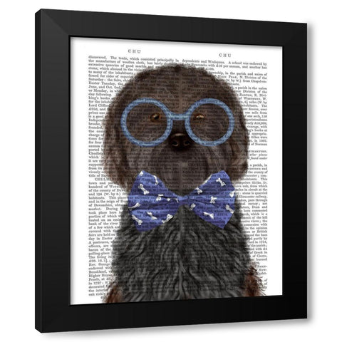 Cockerpoo, Black, with Glasses and Bow Tie Black Modern Wood Framed Art Print with Double Matting by Fab Funky