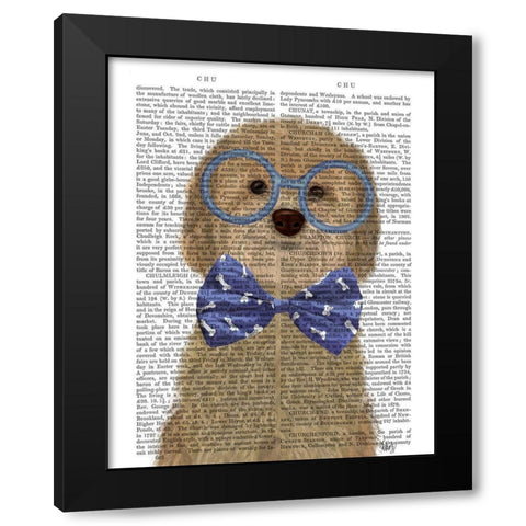 Cockerpoo, Blonde, with Glasses and Bow Tie Black Modern Wood Framed Art Print by Fab Funky