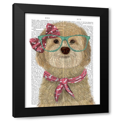 Cockerpoo, Blonde, with Glasses and Scarf Black Modern Wood Framed Art Print with Double Matting by Fab Funky
