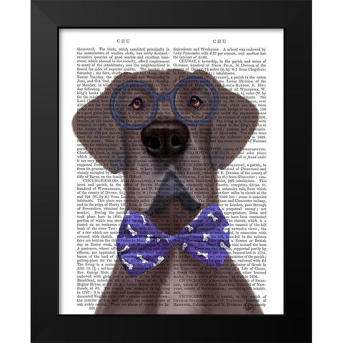 Great Dane with Glasses and Bow Tie Black Modern Wood Framed Art Print by Fab Funky