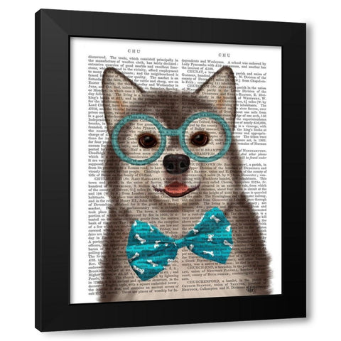 Husky with Glasses and Bow Tie Black Modern Wood Framed Art Print with Double Matting by Fab Funky