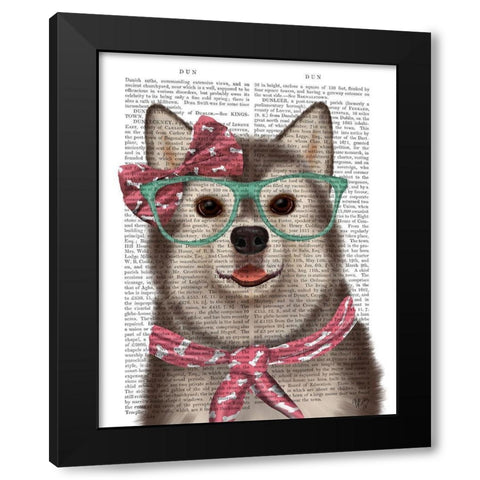 Husky with Glasses and Scarf Black Modern Wood Framed Art Print with Double Matting by Fab Funky