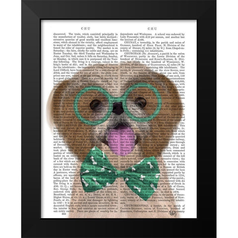 Shih Tsu with Glasses and Bow Tie Black Modern Wood Framed Art Print by Fab Funky