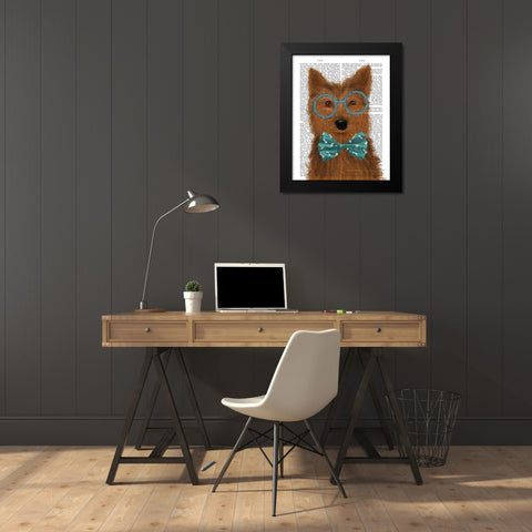 Yorkshire Terrier with Glasses and Bow Tie Black Modern Wood Framed Art Print by Fab Funky