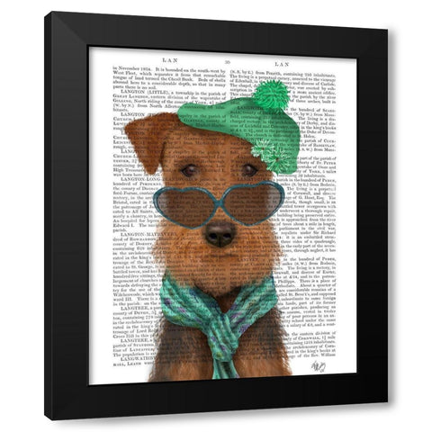 Airedale and Heart Glasses Black Modern Wood Framed Art Print with Double Matting by Fab Funky