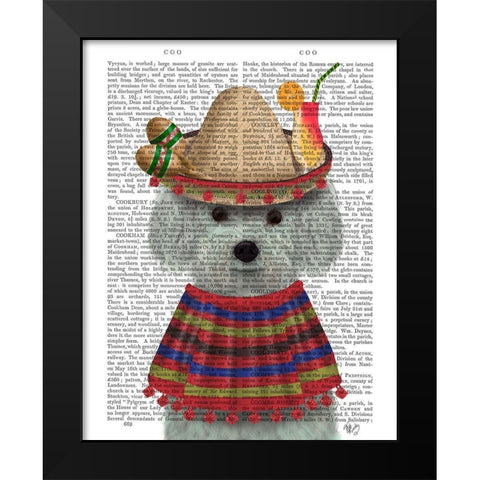 Bichon Frise in Mexican Costume Black Modern Wood Framed Art Print by Fab Funky