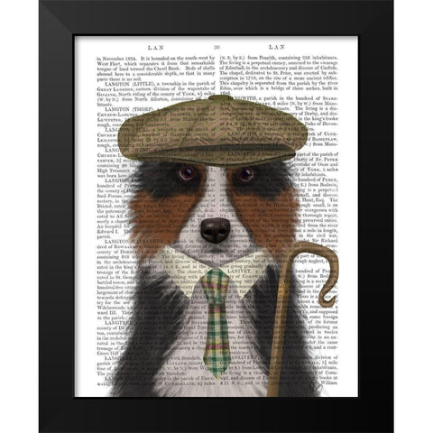 Border Collie Shepherd Black Modern Wood Framed Art Print by Fab Funky